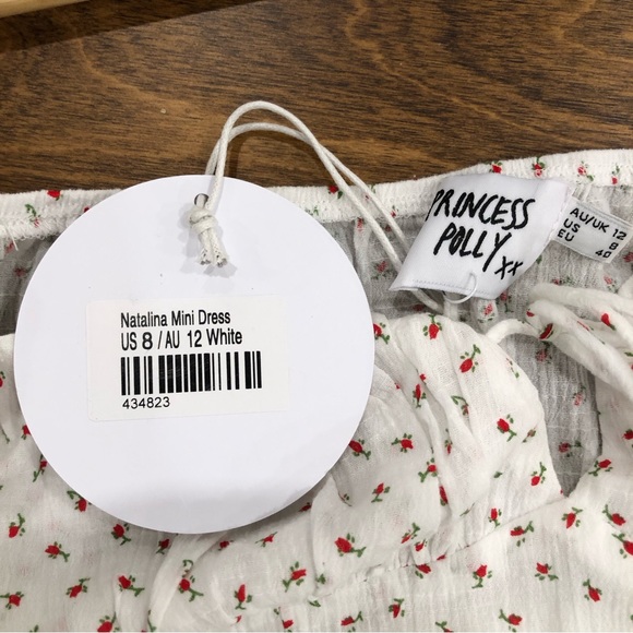 Princess Polly Natalia Mini Dress. Size 8. White with red flower print. - Picture 6 of 7